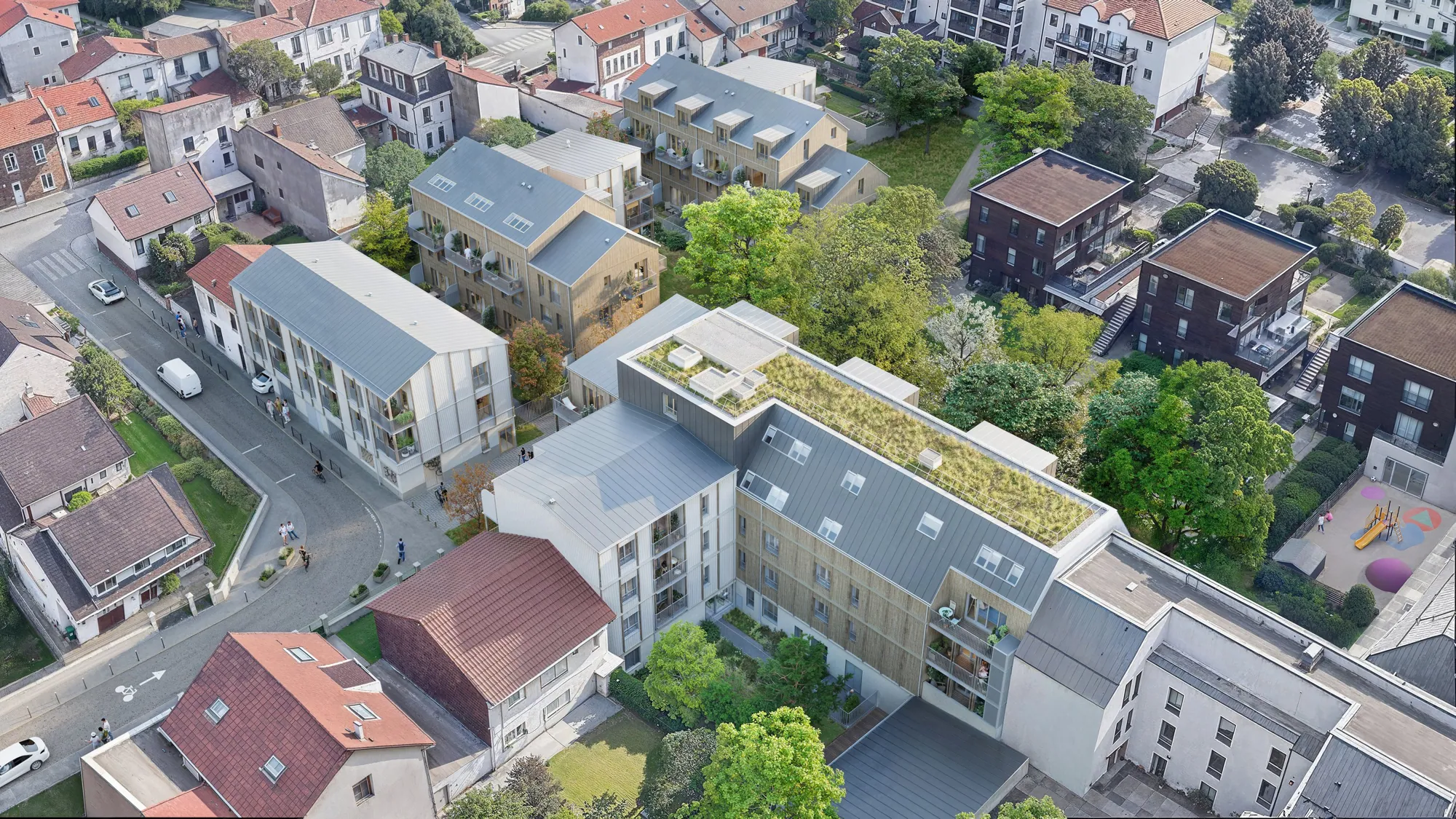 Vue aérienne du projet dans le quartier