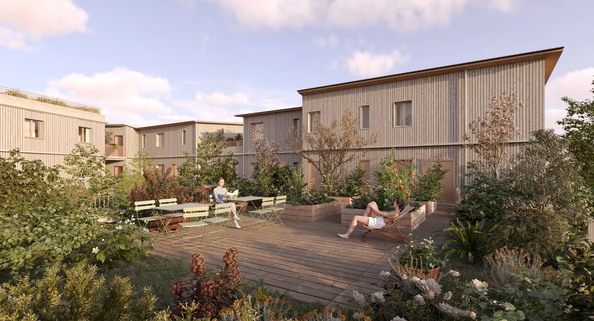 Terrasse en bois et jardin partagé du Haut Bois