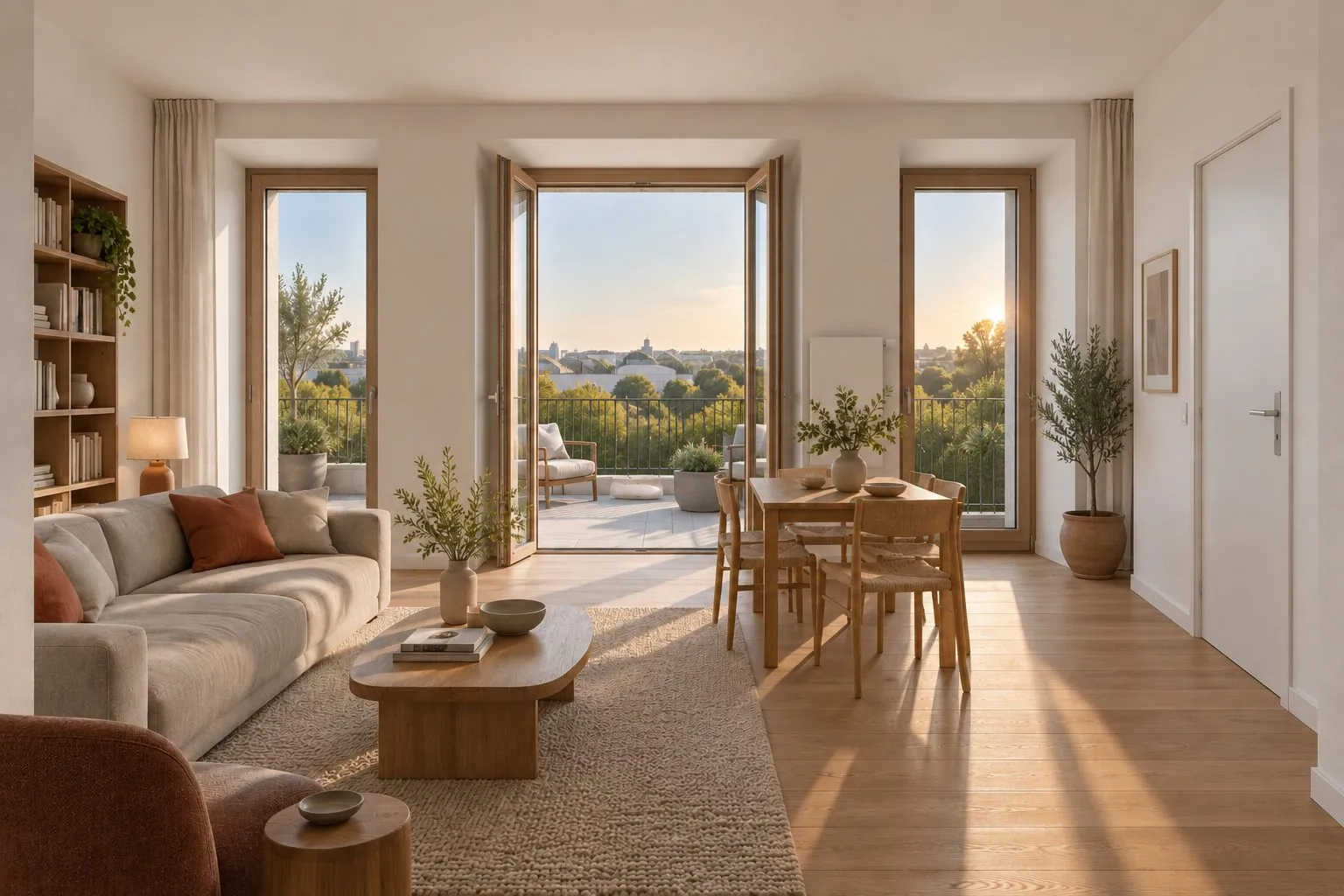 Séjour ouvert sur un balcon (image d'ambiance)